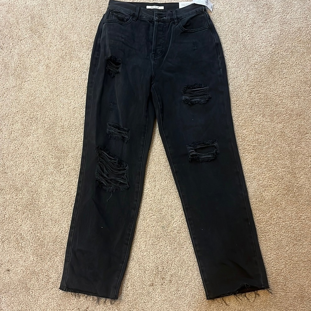 PACSUN High Waist Straight Jean Black Wash with Holes Size 25 New With Tags
